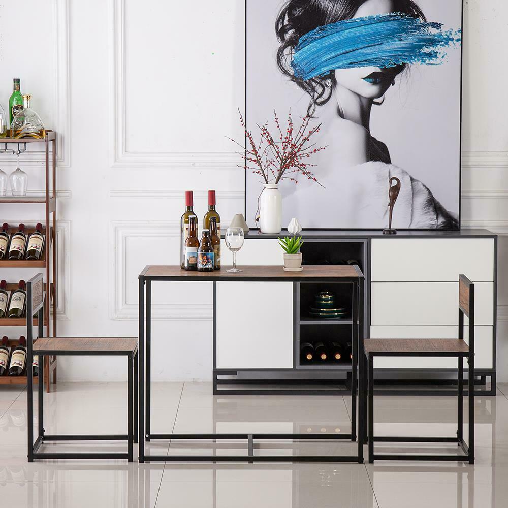 Small Dining Table and 2 Chairs Kitchen Breakfast Table Industrial Modern Set