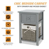Grey Shabby Chic Bedside Unit Tables Drawers Cabinet + Wicker Storage Wooden UK