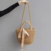 Women Brown Bowknot Straw Beach Bag Tote Basket Handbag Shoulder Messenge