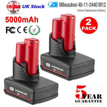 2X For Milwaukee M12 12V Battery XC 5.0 Ah Li-ion High Capacity M12B6 48-11-2460