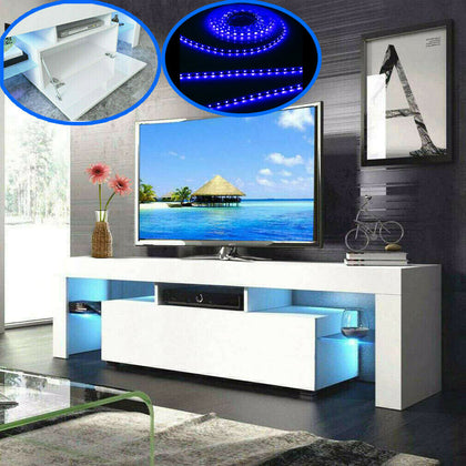 Modern White TV Unit Cabinet Stand Sideboard Set Matt Body High Gloss Doors LED