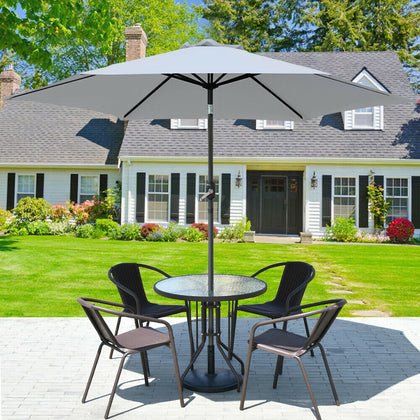 2.7M Patio Round Parasol Outdoor Garden Sun Shade Umbrella With Crank Tilt Grey