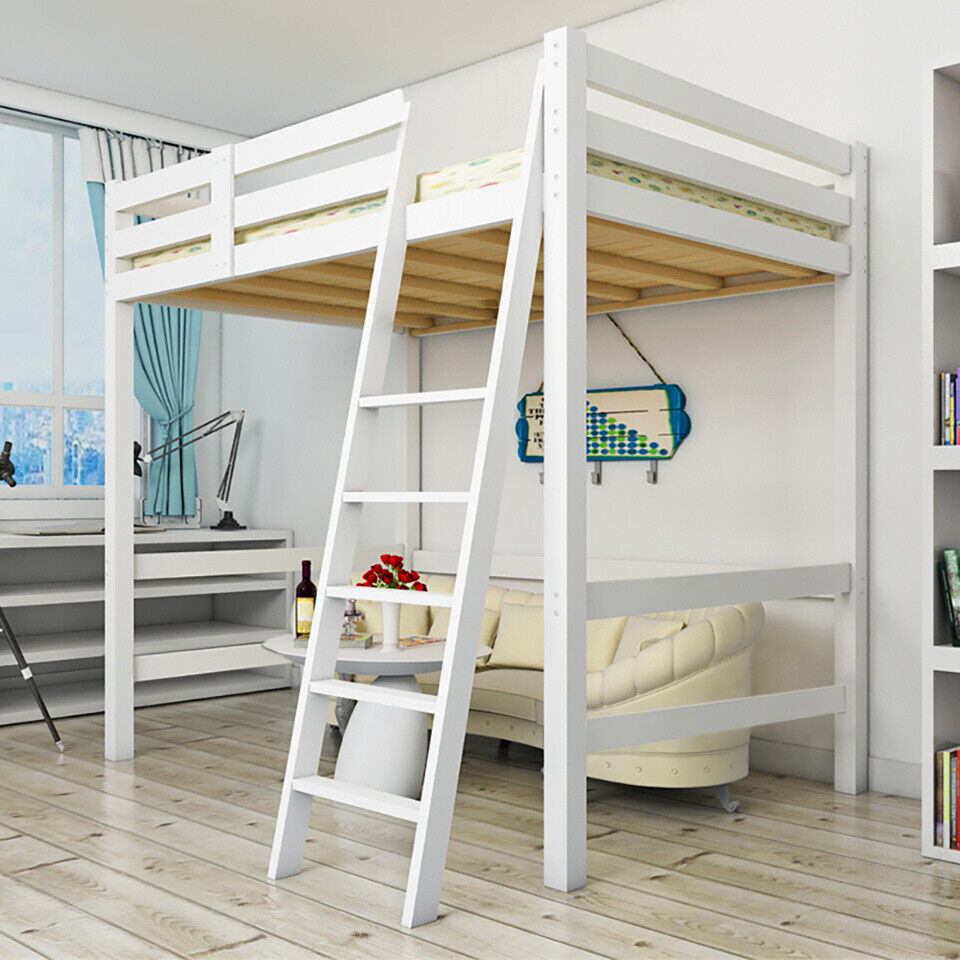 3FT High Sleeper Loft Cabin Bed For Child Kid Wooden Bunk Bed Frame Ladder White