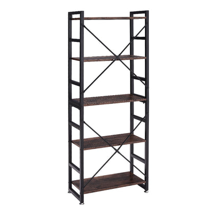5 Tier Rustic Industrial Bookcase Vintage Storage Display Shelf Rack Bookshelf