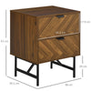 Two-Drawer Herringbone Bedside Table Home Side Cabinet Bedroom Storage Brown