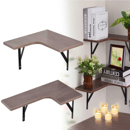 1 Pair Wall Mount Corner Shelves , L-Shaped Hanging Decor Wall Floating Shelves