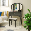 Mirrored Dressing Table Cushioned Stool Make Up Vanity Set Tri-folding Mirror