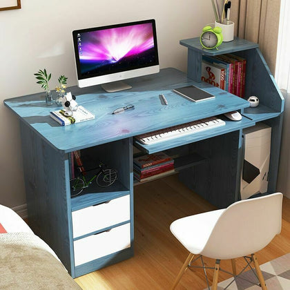 Gaming Computer Desk 2 Doors Bookshelf PC Table Home Office Study Workstation UK