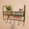 Vintage Style Black Metal Wall Shelf Unit Hooks Rack Home Storage Kitchen Decor