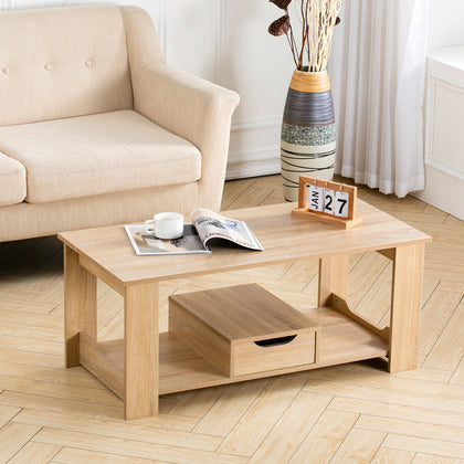 Wooden Coffee Table With Storage Drawer Shelf Living Room Furniture 100X48cm