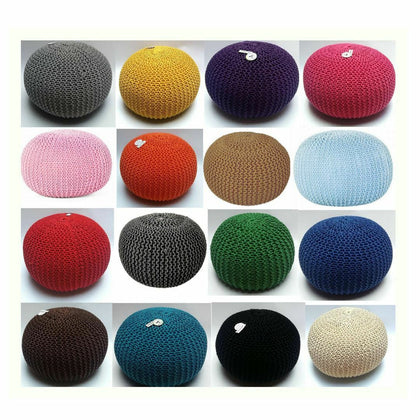 Knitted Moroccan 50Cm Large Round Pouffe Footstool Foot Stool Living Room New