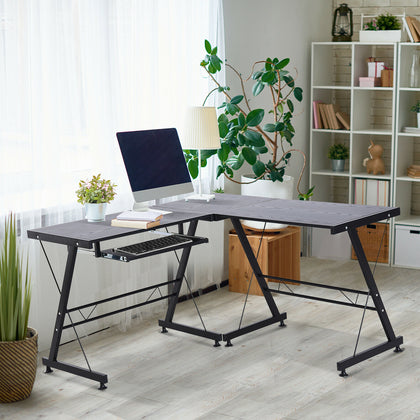 HOMCOM L Shape Desk Straight Corner Table Office Gaming Laminated Sturdy Black