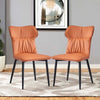 2Pcs Faux Leather Chairs High Backrest Metal Legs Dining Room Chair Orange