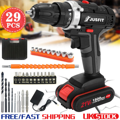 21V Cordless Drill Driver Set Li-ion Battery Electric Screwdriver 29 PCS