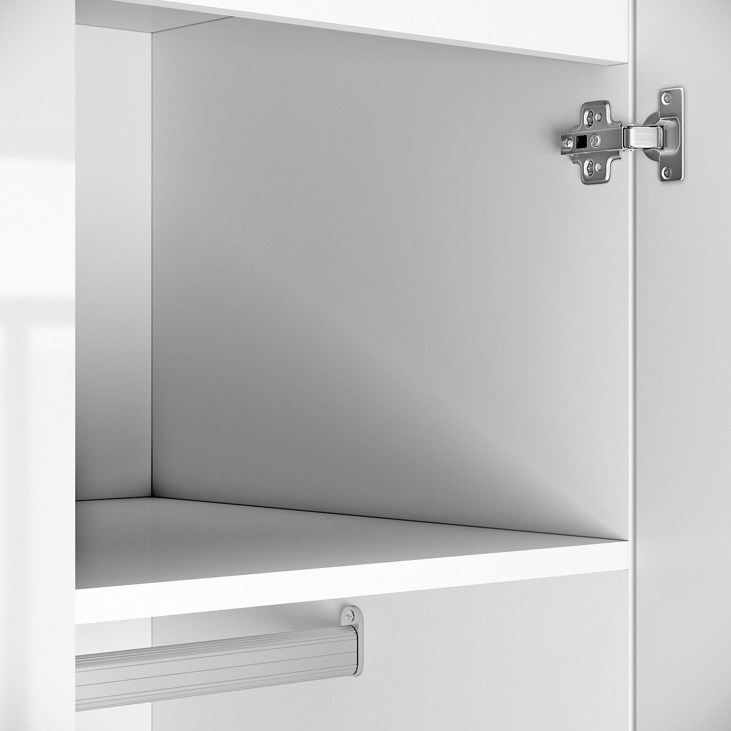 High Gloss 2 Door Wardrobe Bedroom Furniture Storage with Mirror Hanging Rail