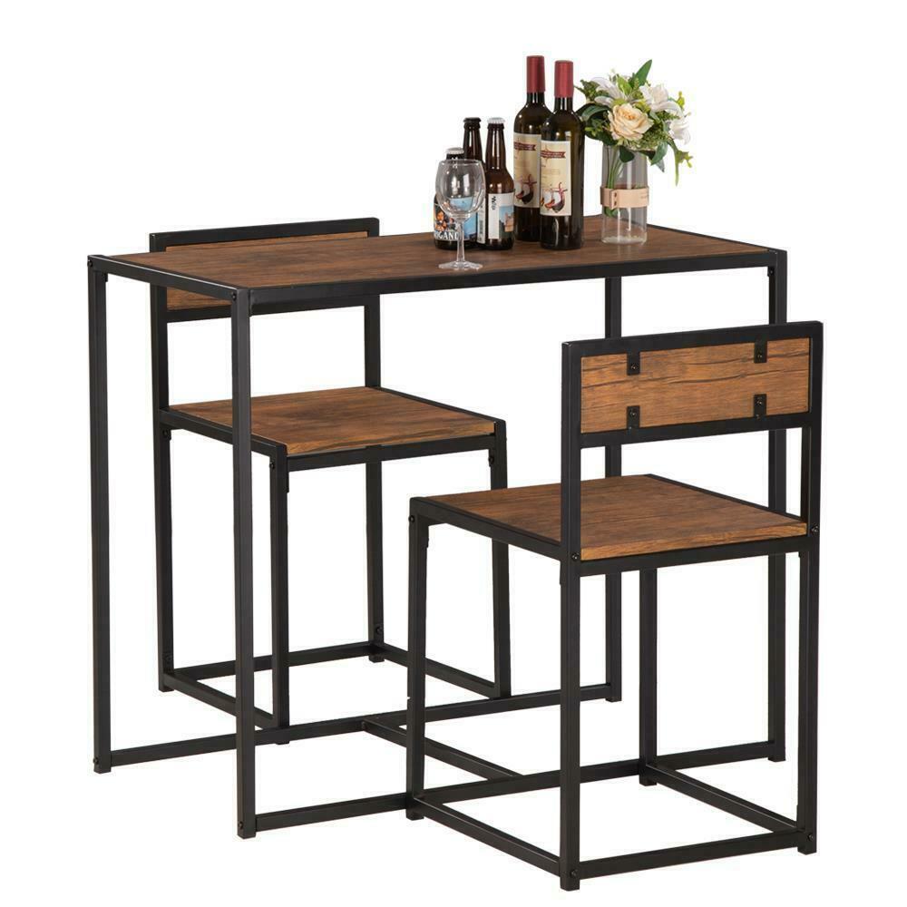 Small Dining Table and 2 Chairs Kitchen Breakfast Table Industrial Modern Set