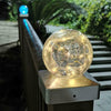 4 SOLAR DECK CAP POST LIGHTS OUTDOOR GARDEN CRACKLE GLASS BALL LIGHTS WARM WHITE