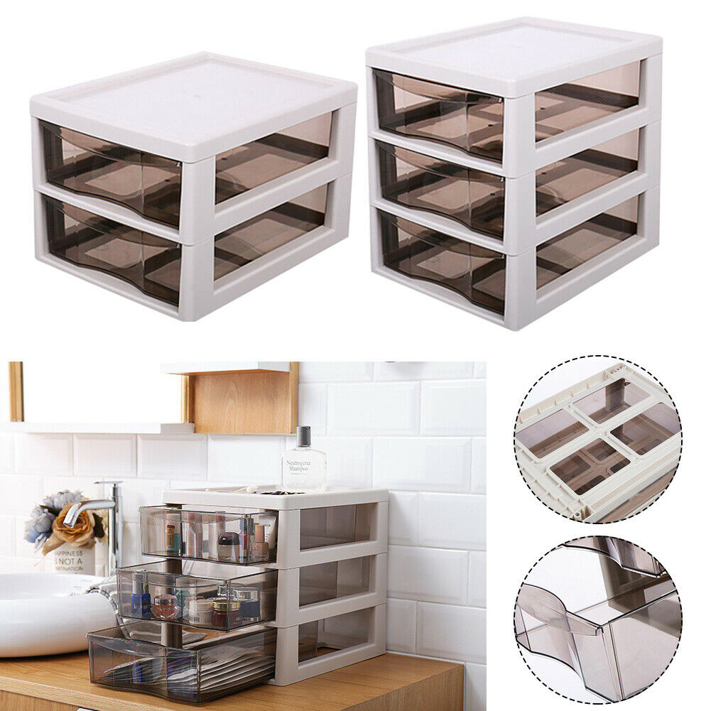 Cosmetic Make Up 2-3 Drawer Desk Table Tidy Storage Box Plastic Organiser Holder