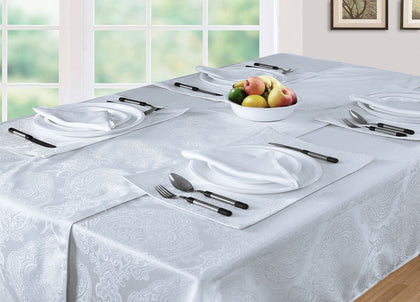 Luxury Damask Rectangle White Table Cloth Cover 54
