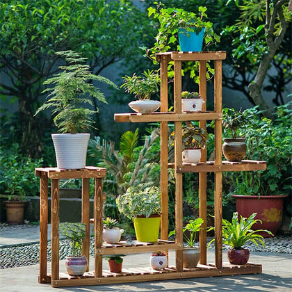 Rustic 6 Tier Wooden Step Shelf Plant Stand Flower Shelving Unit Garden Lawn Hal