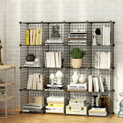 16 Metal Wire DIY Storage Cubes Bookcase Shelving Unit Wardrobe Display Black.