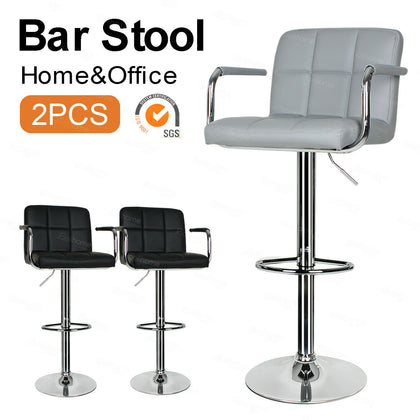 Set of 2 Bar Stools with Armrest & Chrome Footrest Breakfast Bar/Counter/Kitchen