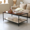 Elegant Glass Top Coffee Table Cocktail Accent Table with Marble Storage Shelf