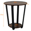 2 Tier Rustic Wood Metal Sofa Side Table Coffee Table Bedside Lamp Table Round