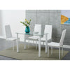 Modern Clear Glass Dining Table and 4 Padded Chairs Set in White Home Furniture