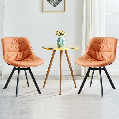 2 Brown Dining Chairs Faux Leather Soft Cushion Home Offices Kitchen Chairs