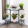 Outdoor Indoor Pot Plant Stand Garden Decor Flower Rack Wrought Iron 4 Wheeler