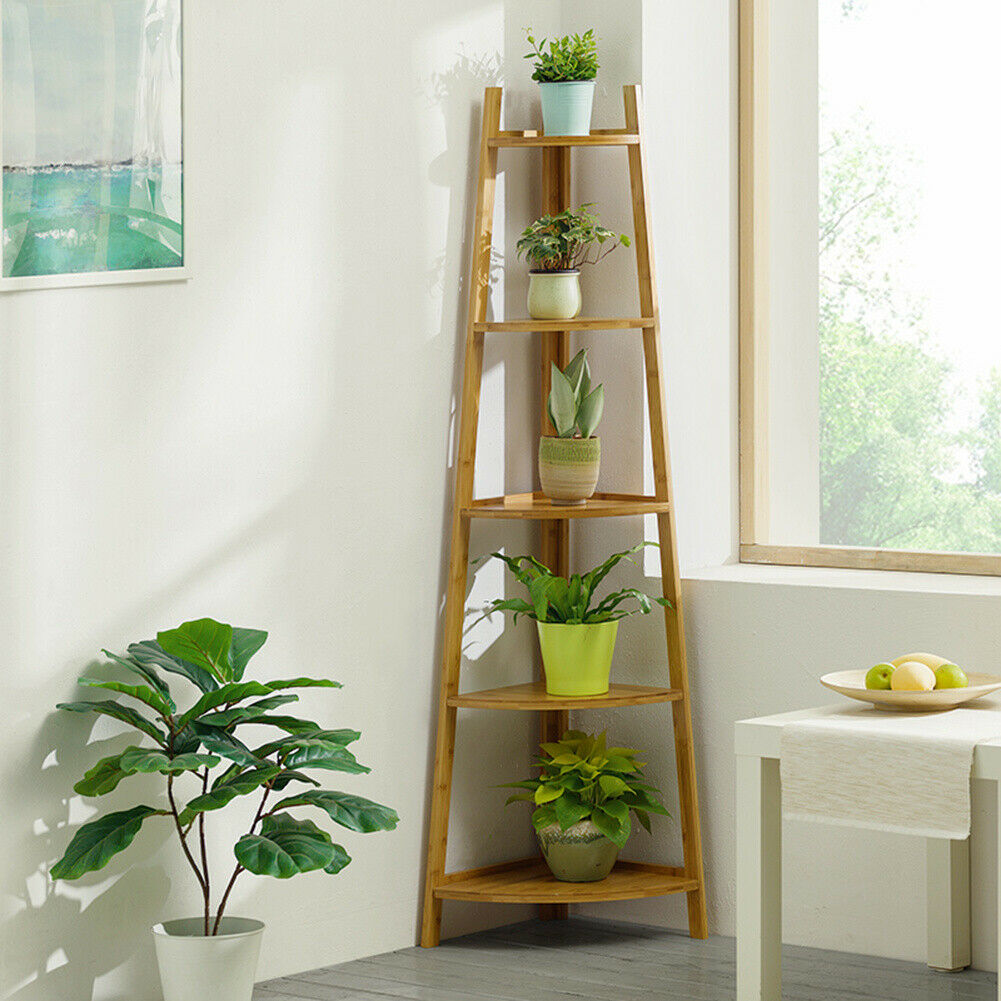 Bamboo Wooden Corner Storage Shelf Rack Ladder Shelving Unit Display Plant Stand