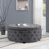 Chesterfield Round Buttons Tufted Large Linen Footstool Pouffe Stool End Table
