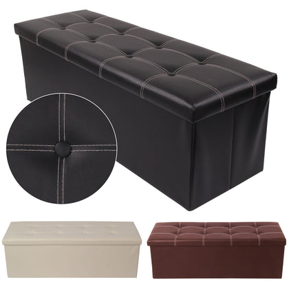 38X38X110cm OTTOMAN FAUX LEATHER STOOL FOLDING SEAT CHEST FOLDABLE STORAGE BOX