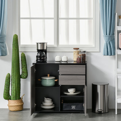 HOMCOM Side Cabinet with 2 Door Cabinet and 2 Drawer for Home Office Grey Black