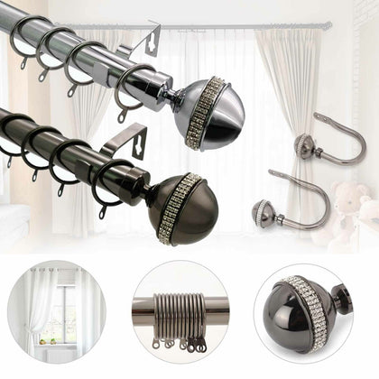 Bling Extendable Metal Curtain Pole Poles 28mm Includes Finals Rings Fittings