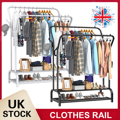 Heavy Duty Double Clothes Rail Hanging Rack Garment Display Stand Storage Shelf