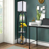 Black Wooden Shelving Unit Floor Standard Lamp Lounge Lighting Storage Shelf