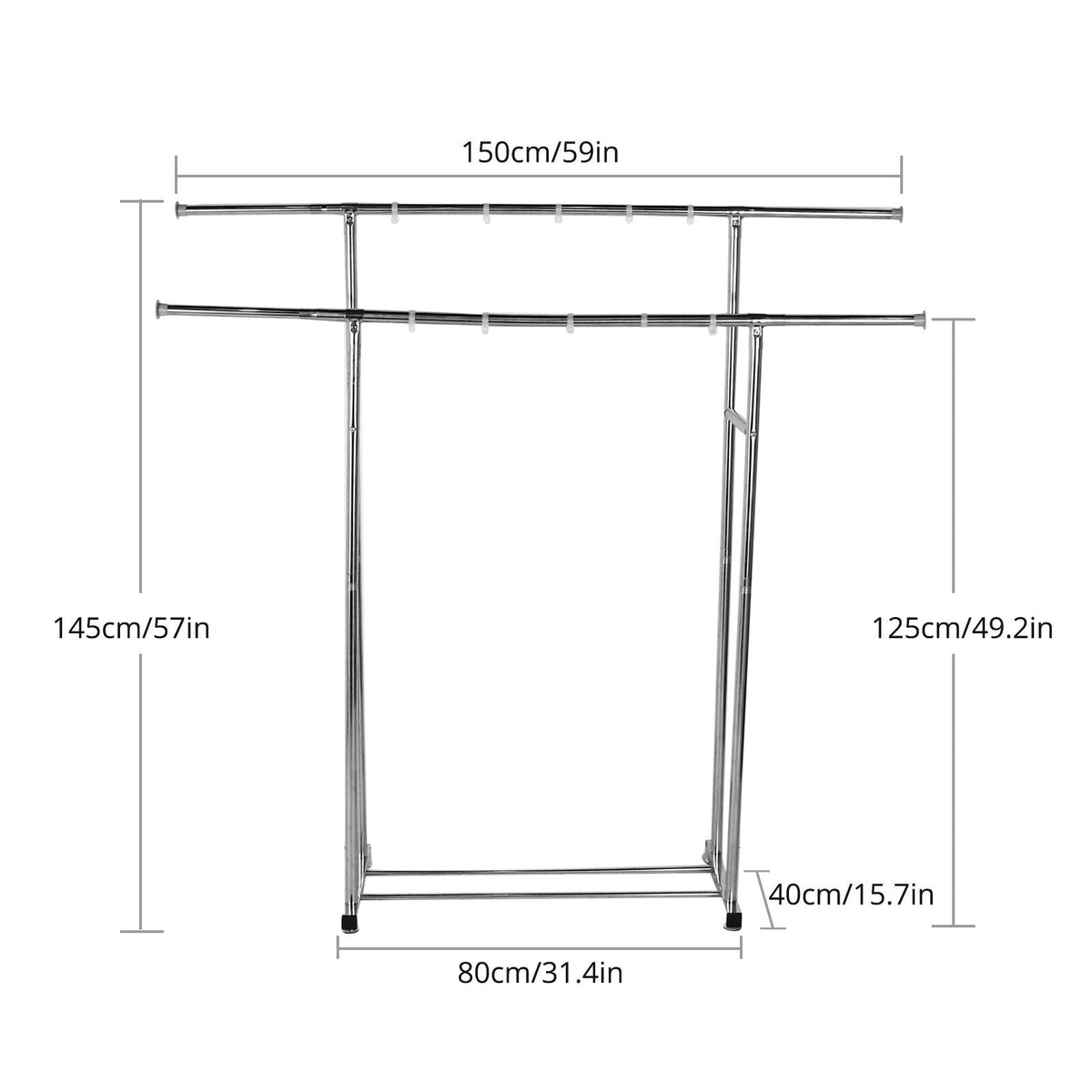 Double Clothes Rail Wheeled Garment Coat Hanging Display Stand Lower B