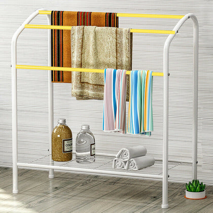 Towel Holder Stand Three 3 Tier Free Standing Bathroom Rail Bar w/ Shoes Rack UK