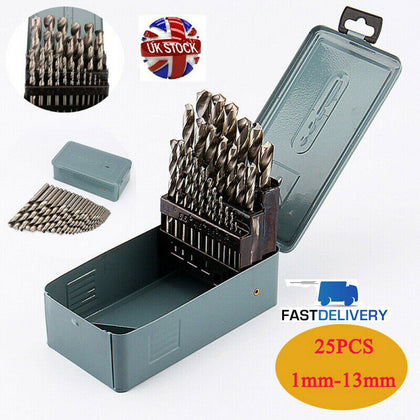 25Pcs 1mm-13mm Professional HSS Twist Drill Bits Metal Drill Bit Set + Case UK