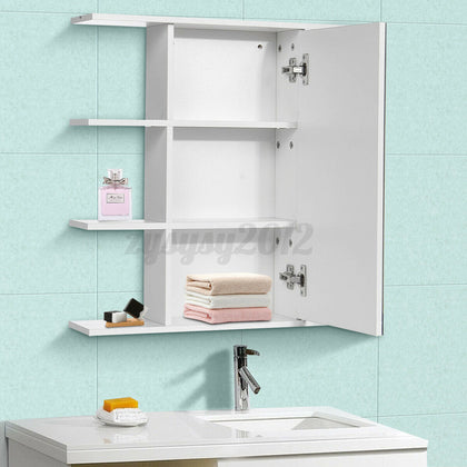 Bathroom Mirror Cabinet Vanity Medicine Storage Makeup Wall Cupboard Shelf White