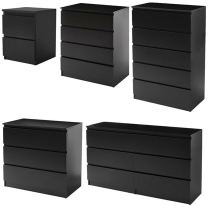 MODERN - Black Chest Of Drawers Bedroom Furniture Storage Bedside 2 to 6 Draws