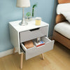 x1 Chic White grey Bedside Table Cabinet 2 Drawers Wood Leg Bedroom Furniture