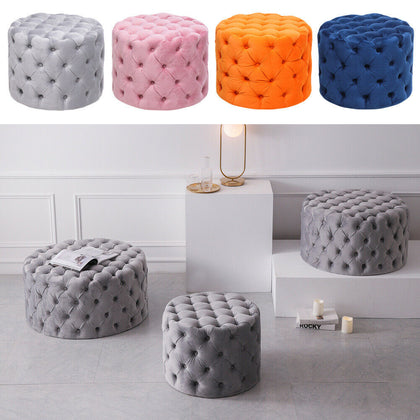 Round Chesterfield Velvet Footstool Coffee Table Deep Button Ottoman Pouffe Seat