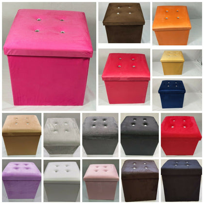 Soft Velvet Diamante Ottoman Folding Storage Box Footstool Seat new colour 2size