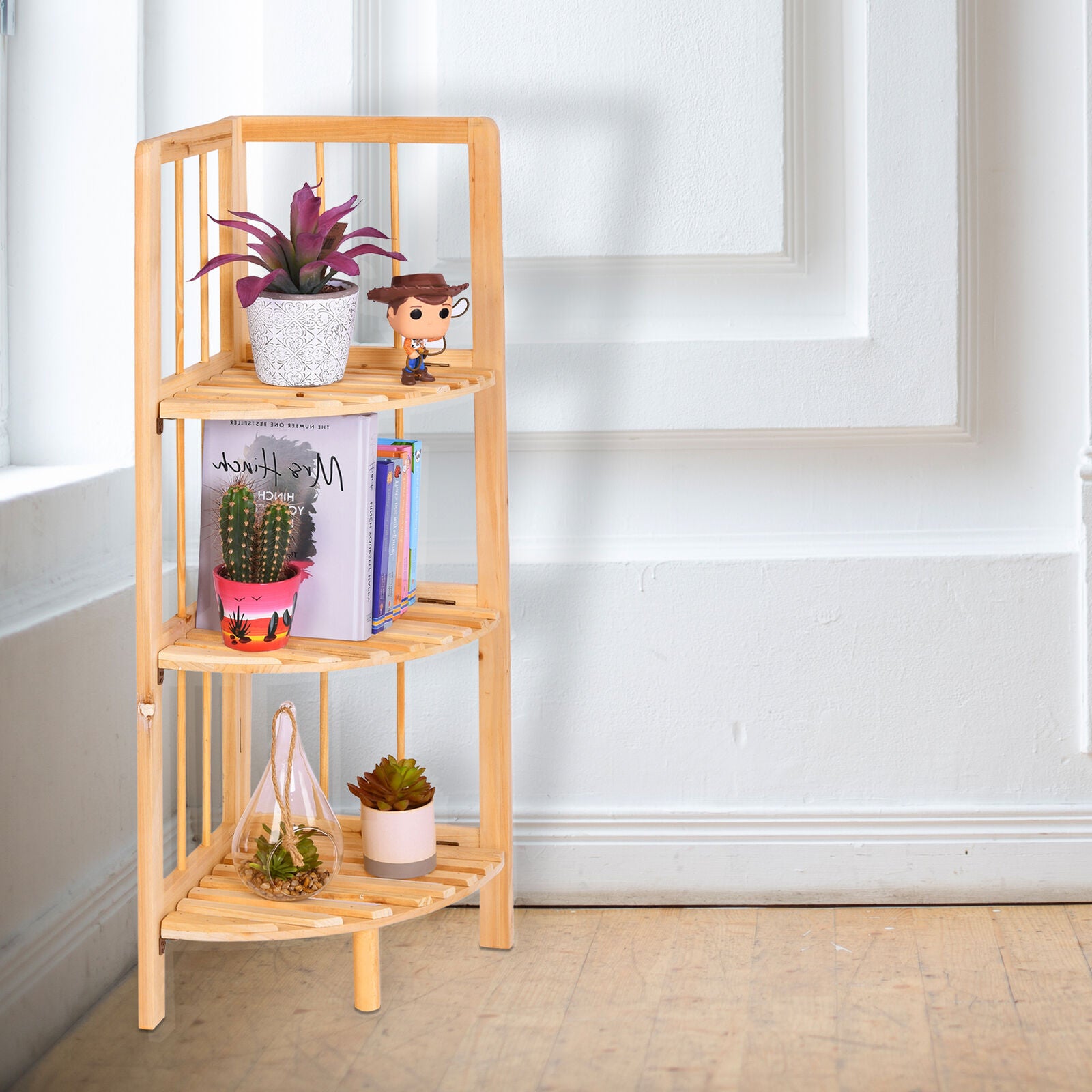 Corner Shelf/Shelving Rack Unit Display Stand Decoration Plants Natural Wood
