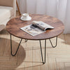 Short Round Coffee Table Rustic Wooden Sofa Side Tea Table w/ Metal Hairpin Legs