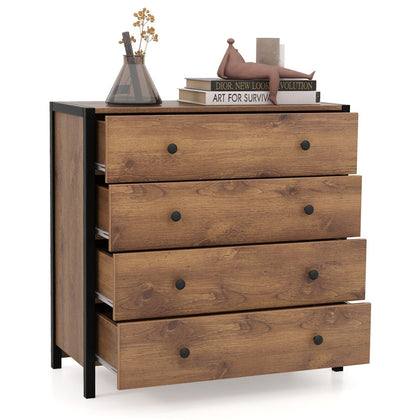 4 Drawers Dresser Tower Organizer Wooden Storage Chest of Drawers Metal Frame