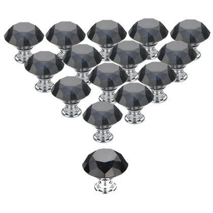 16x Door Knobs Handles Black Crystal Glass Cupboard Drawer Cabinet Kitchen